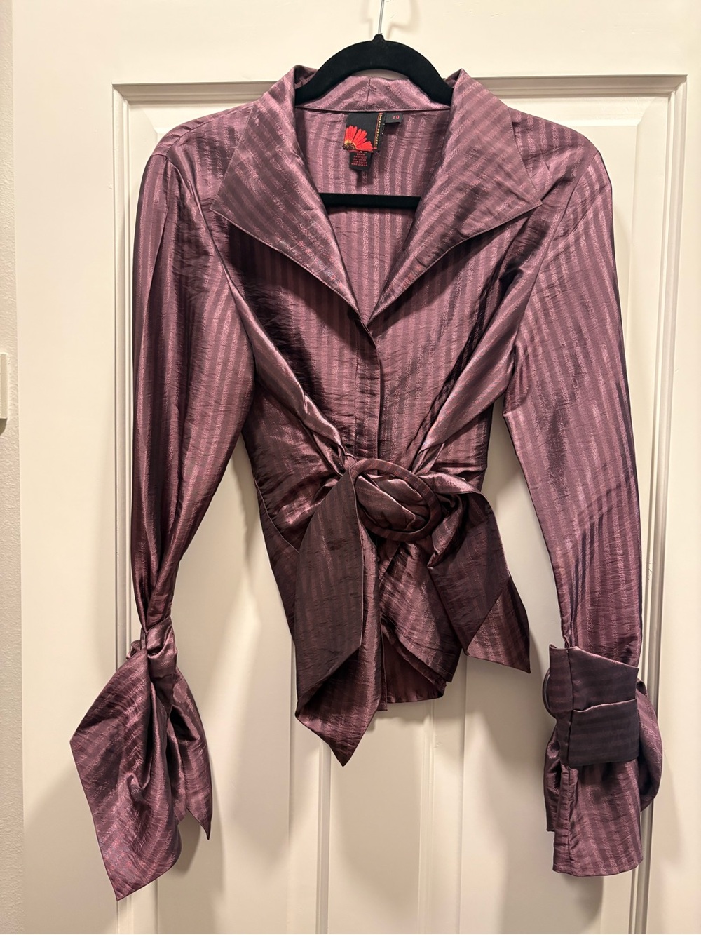 Smokey Purple Striped Blouse with Sheen and Buckles
